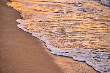 Sunrise with morning colors on a sandy beach near Tarragona, Catalonia, Spain, Europe