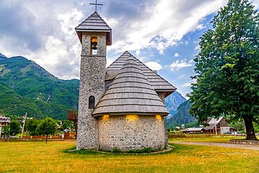 Catholic Church in the valley of Theth National Park, Albania. albanian alps