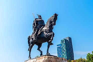 Skanderbeg Horse Monument at Skanderbeg Square in Tirana. Albania