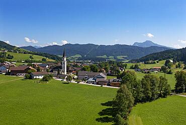 Drone shot, panorama shot, Oberwang, Salzkammergut, Upper Austria, Austria, Europe