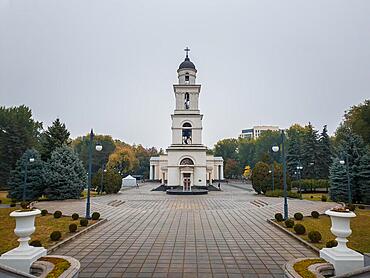 The bell tower near the Metropolitan Cathedral Nativity of the Lord in Chisinau, Moldova. Historical and architectural landmark of the capital city