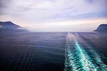 Travelling norwegian fjord nature by cruise ship