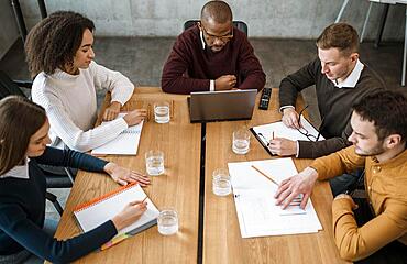 High angle people table office during meeting