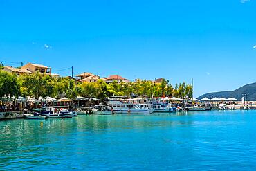 Beautiful landscape in the city of Vasiliki with its turquoise sea in the south of the island of Lefkada. Greece