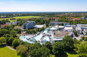 Drone shot, spa park with Europa Therme, Bad Fuessing, Lower Bavaria, Bavaria, Germany, Europe