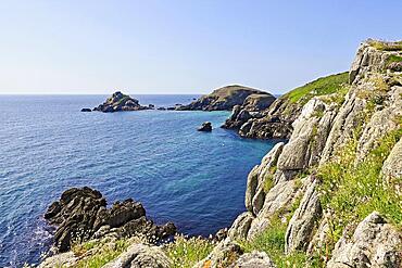 Rocky coast at Pointe de Penn ar Roc'h, Ouessant Island, Finistere, Brittany, France, Europe