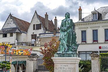 Monument with the statue of the writer Alfred de Vigny in Loches, Loire Valley, France, Europe