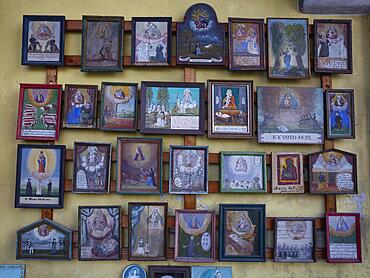 Votive tablets in the pilgrimage church of Maria Himmelfahrt in Sammarei, Klosterwinkel, Ortenburg, Lower Bavaria, Germany, Europe