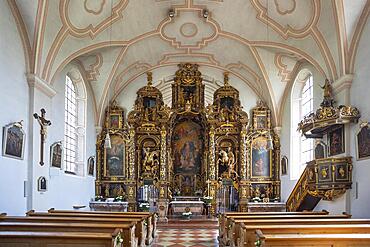 Altar in the pilgrimage church Maria Himmelfahrt in Sammarei, Klosterwinkel, Ortenburg, Lower Bavaria, Germany, Europe