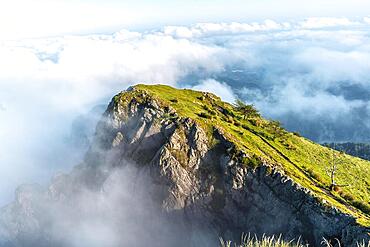 Weather with low fog of the Penas de Aya mount or also called Aiako Harria, Oiartzun. Gipuzkoa Province of the Basque Country