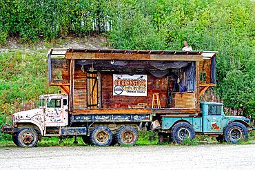 Music stage in the centre of Chicken, Top of the World Highway, Interior Alaska, Alaska, USA, North America