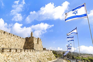 Jerusalem, Israel, landmark citadel Migdal David Tower of David in Old City near Jaffa Gate, Asia