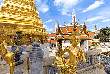 Scenic golden temple of emerald buddha Wat Phra Kaew in Bangkok, Thailand, Asia