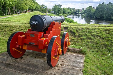 Old cannon at Nyborg medieval castle, in Nyborg, Funen, Fyn, Fyn Island, Denmark, Scandinavia, Europe