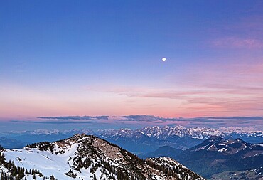 View of the Alps from the summit of the Wendelstein at full moon