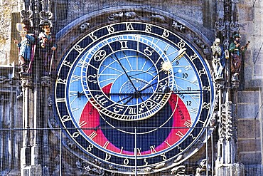 Medieval astronomical clock, Prague, Bohemia, Czech Republic, Europe