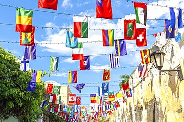 Scenic colorful streets of Cartagena in historic Getsemani district near Walled City, Ciudad Amurallada