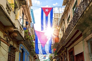 Scenic colorful Old Havana streets in historic city center of Havana Vieja near Paseo El Prado and Capitolio