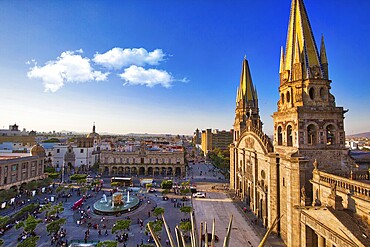 Guadalajara, Jalisc, Mexico-20 April, 2018: Central Landmark Cathedral (Cathedral of the Assumption of Our Lady) located on the central plaza of Guadalajara