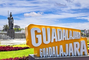 Gudalajara, Mexico-10 April, 2020: Landmark Minerva monument in Guadalajara historic center