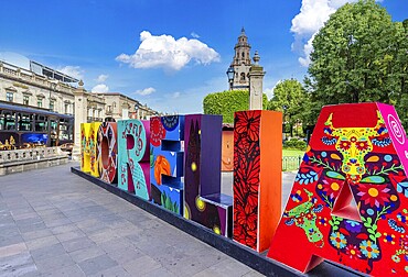 Morelia, Michoacan, Mexico, September 22, 2021: Morelia, popular tourist destination Morelia Cathedral on Plaza de Armas in historic center, Central America