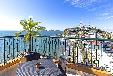 Mexico panoramic Mazatlan skyline, old city streets and ocean promenade Malecon in historic center