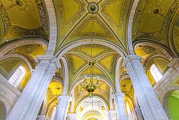 Victoria de Durango, Durango, Mexico, 10 September, 2021: Catholic church of Cathedral Basilica of Durango in colonial historic city center located opposite Durango central square Plaza de Armas, Central America