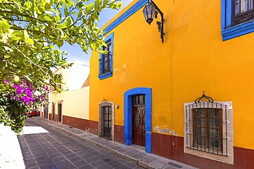 Colourful old city streets in historic city centre of Zacatecas near central cathedral. It is a popular Mexican tourism destination