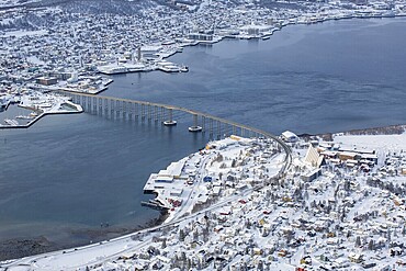 City view Tromsø in winter, view from Storsteinen mountain, Tromsø, Troms og Finnmark, Norway, Europe