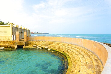 Ocean view seen from edge of Keerimalai Hot Springs on the northern coast of Jaffna, Sri Lanka. Horizontal