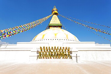 Eyes on white second level of Boudhanath Stupa in Kathmandu, Nepal on October 23, 2013. Horizontal