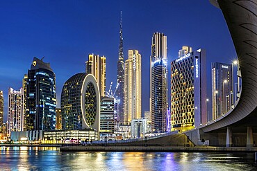 Dubai Burj Khalifa skyline tallest building in the world downtown at night in Dubai, United Arab Emirates, Asia