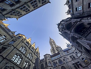 Munich City Hall, inner courtyard, view from the frog's perspective, Munich, Bavaria, Germany, Europe