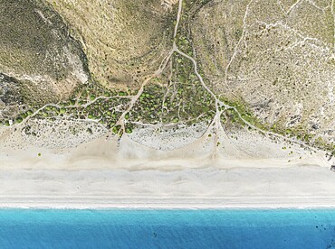 The Playa de los Muertos (beach of the dead) . Aerial view. Drone shot. Nature Reserve Cabo de Gata-Nijar, Almería province, Andalusia, Spain, Europe