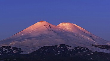 Beautiful view of Mount Elbrus at sunrise, North Caucasus mountains, Russia, Europe