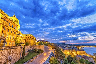Budapest Hungary, city skyline night at Buda Castle and Danube River
