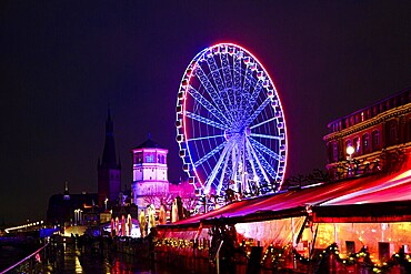Ferris wheel at the Christmas market, night shot, Düsseldorf, Germany, Europe