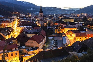 Evening atmosphere, view of the town from the Schlossberg, Bruck an der Mur, Styria, Austria, Europe
