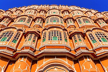 At the bottom of the facade, Hawa Mahal, the Palace of Breeze, Jaipur, Rajasthan, India, Asia