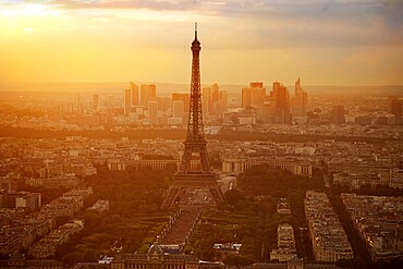 Eiffel Tower in Paris aerial sunset at France