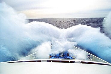 Wave hitting bow of a cruise ship, Drake Passage or Mar de Hoces, Southern Ocean, South Polar Ocean, Antarctica