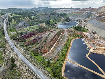 Aerial view of open pit mining, copper mine, Rio Tinto, Minas de Rio Tinto, Andalusia, Spain, Europe