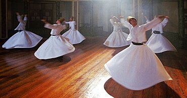 Traditional ceremony of the dervishes, Galata Mevlevihanesi, Istanbul, Turkey, Asia