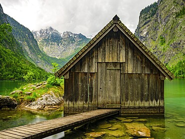Boathouse at the Obersee near Königssee in the Berchtesgaden National Park, Schönau am Königssee, Berchtesgadener Land, Upper Bavaria, Bavaria, Germany, Europe