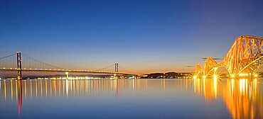 The bridges over the Firth of Forth in Scotland after sunset