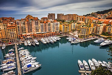 Modern apartment buildings in Monaco at Port de Fontvieille on Mediterranean Sea, southern Europe