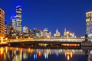 MELBOURNE, AUSTRALIA, JUNE 26 2013, Melbourne's famous skyline along Southbank. Spencer St Bridge and Crown Casino can be seen in Victoria Australia