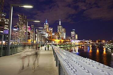 Melbourne skyline as seen at dusk from Queens Bridge near Southbank in Melbourne, Victoria, Australia, Oceania
