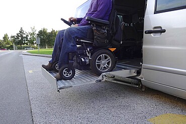 Disabled Men on Wheelchair using Accessible Vehicle with Lift