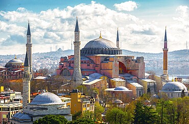 View on Hagia Sophia in Istanbul at sunny cloudy day